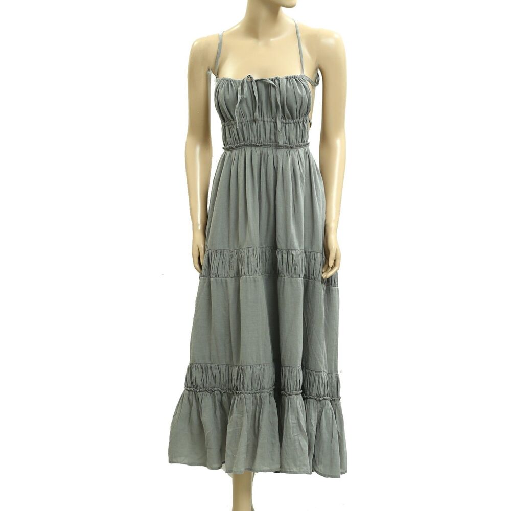 NWT Free People Olive Green Tiered Maxi Dress - Picture 5 of 9